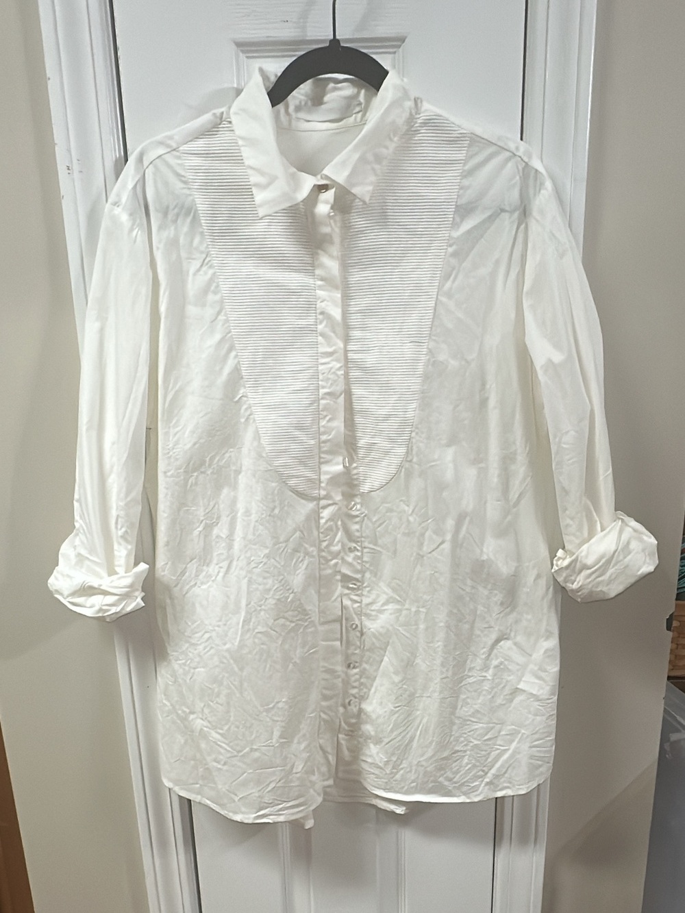 Anne Fontaine Leozane White/cream Pleated Bib Button-Down shirt. (Mix36)